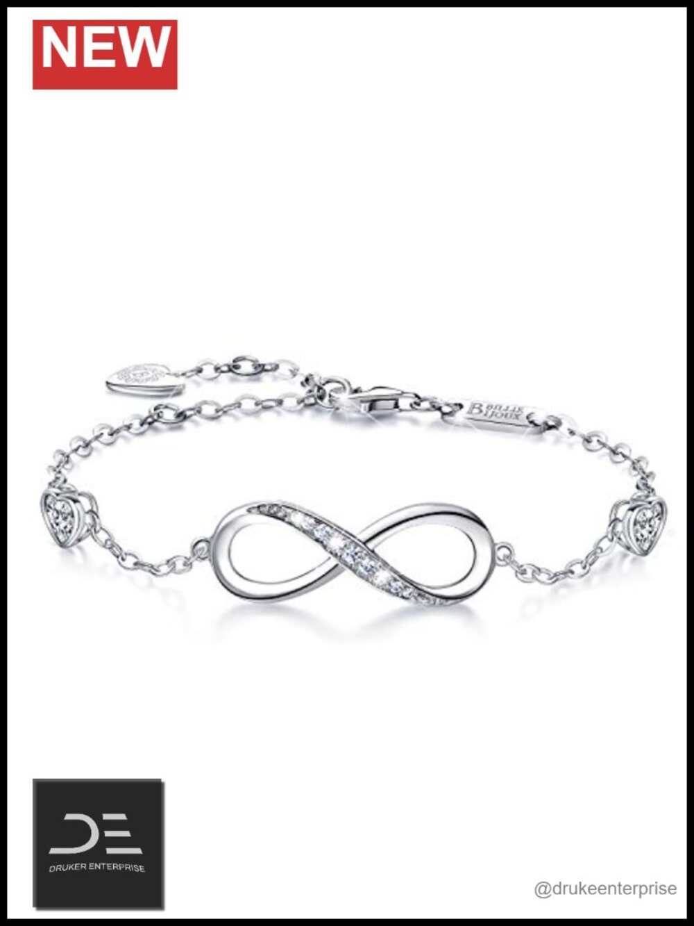 925 Sterling Silver Infinity Love Bracelet Adjustable Charm Jewelry for Women